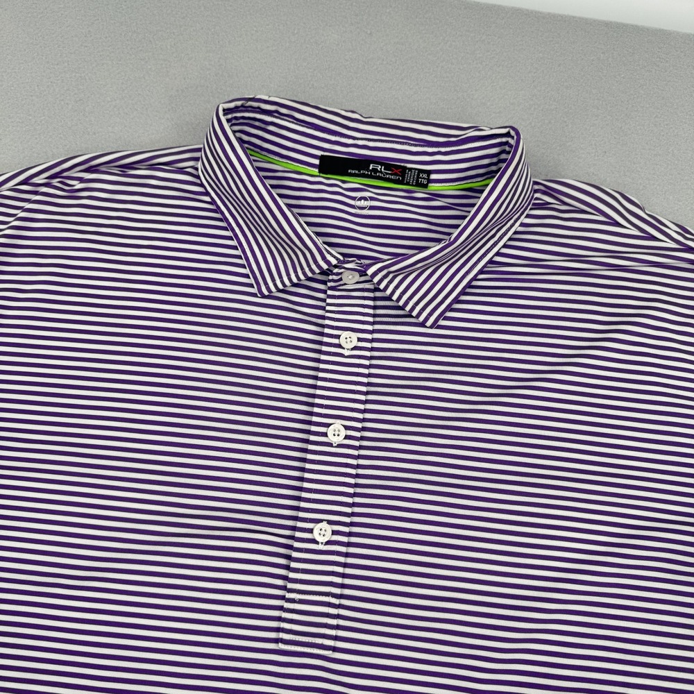 RLX Ralph Lauren Mens XXL Purple/White Striped Wicking Lightweight Golf Polo